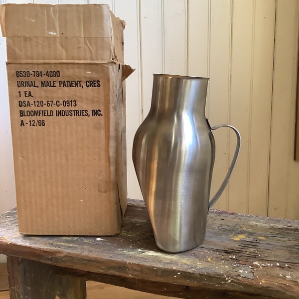 Vintage vietnam era- 1966 bico u.s. military male urinal- still in original box- bloomfield industries- stainless steel- never used!! 9x6 in