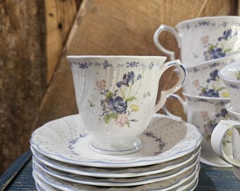 Set of 12! Porcelain tea set 6 cups & 6 saucers- NIKKO tableware- made in Japan- blue and pink flowers- super pretty!!