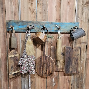 3 ft. Long! Primitive style coat rack/HERB drier/hanger or peg rack made w/ antique 1911 barnwood primitive basket hanger- farmhouse decor