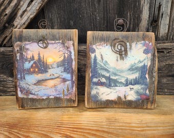 Set of 2! Handmade "primitive" style wooden plaques- made out of reporposed barnwood- very rustic! perfect gift idea! cabin/farmhouse decor
