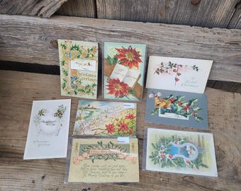 Over 100 years old!! Lot of 8! Vintage Christmas post cards- 3 with 1 cent Benjamin Franklin stamps! Early 1900s- good vintage condition!