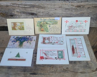 ¡Más de 100 años! Lote de 8 postales sin usar. Postales vintage de cumpleaños y Navidad, principios del siglo XX, en buen estado.