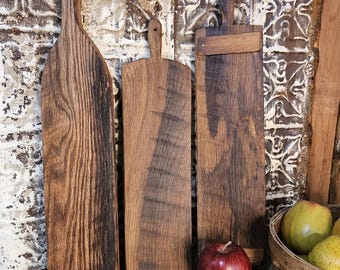 SET OF 3 OAK- size small/narrow! Primitive/rustic hand-made cutting boards /charcuterie boards- old barn-wood w added antique/vintage style