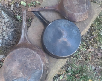 Conjunto de 3 frigideiras/panelas de acampamento vintage - estilo cabo frio - frigideiras de metal primitivas antigas - leves para acampamento - colecionadores