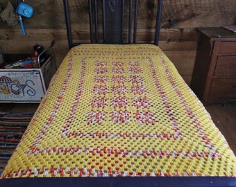 Handmade vintage (1990s) crocheted blanket/throw- fits a twin size bed- very good vintage condition! lovely yellow/orange colors! So fall!