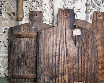 OAK! Small sized (12×9 inches) Primitive style cutting/charcuterie boards- made with antique reclaimed barnwood- very rustic!