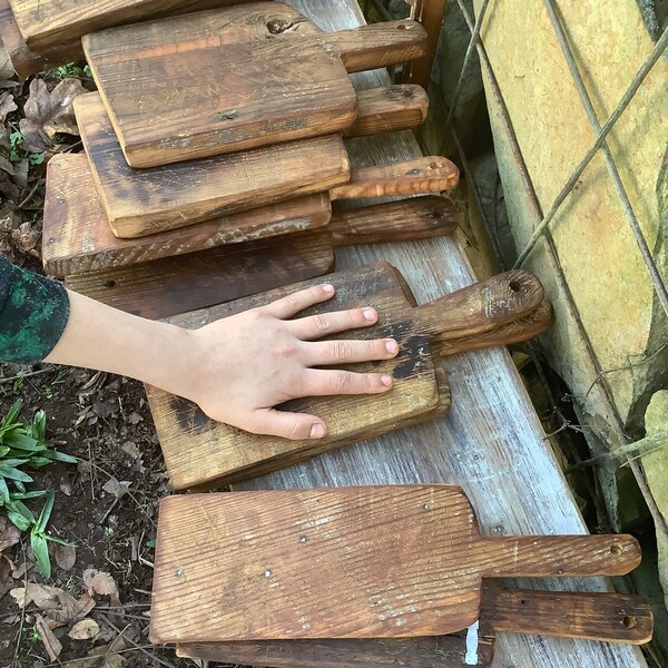 Small, primitive/rustic hand-made cutting boards /charcuterie boards- hard wood or pine with a antique/vintage style/look- country kitchen