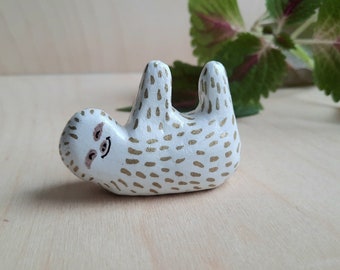 Ceramic Sloth Figurine, Handmade Sloth Ring Holder,Kawaii Hippy Gift for Slothlovers, Silly Sloth in Christmas Jumper, Funny Animal Figurine