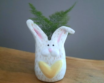 Bunny Rabbit Vase Desk Companion, Office Decor, Ceramic Little Bunny, Eastern Home Decor, Gift, Valentine Gift, Quircky Cartoon Kawaii Hippy