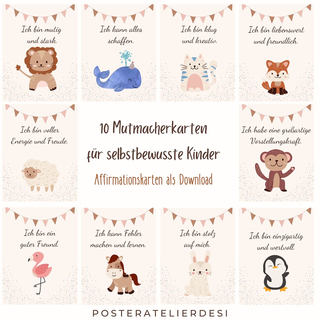 MutmacherKarten für Kinder 10 Affirmationen für selbstbewusste Kinder