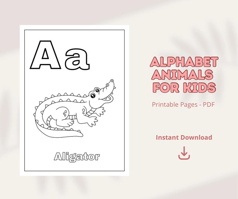 Alphabet Animals Printable Kids Coloring Pages for Home &amp; - Etsy