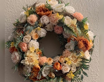 Türkranz XXL 60cm, Frühling, Seidenblumen, Kunstblumen, Wreath, Blumenkranz,