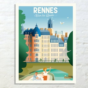 Pôster de Rennes: os cais - 40x30 cm - Ilustração vintage do Studio Creavisa