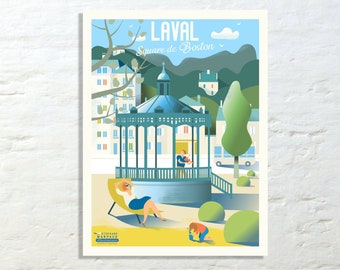 Affiche/poster ville de Laval : le square de Boston ! Illustration vintage - Studio Creavisa