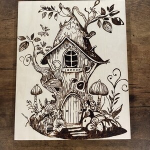 Handcrafted Wood Burning Pyrography Fairy Tale House