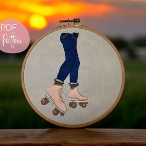 Skating Into Good Times, Modern Hand Embroidery Digital PDF Pattern, English Stitching Instructions