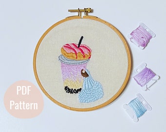 Boba Tea & Donut Hand Embroidery PDF Pattern | Instructions | Instant Download