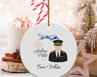 Personalisiertes erstes Weihnachten als Airline Pilot Ornament, 2024 Custom Pilot Geschenk