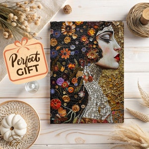 Diario de mujer con mosaico artístico: Diario de escritura colorido de tapa dura
