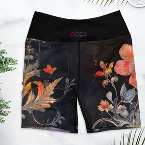 Floral Biker Shorts: High Waist Yoga Workout Shorts with Vintage Botanical Print