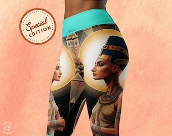 Leggings da donna ispirati alle dee egizie, pantaloni da yoga Nefertiti, leggings a vita alta per allenamento, abbigliamento da palestra, abbigliamento sportivo artistico, pantaloni per festival