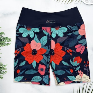 AOP Floral Yoga Shorts for Women | High-Waisted Workout Shorts | Stretchy Athletic Short| Stylish Activewear for Fitness & Yoga | Ideal Gift