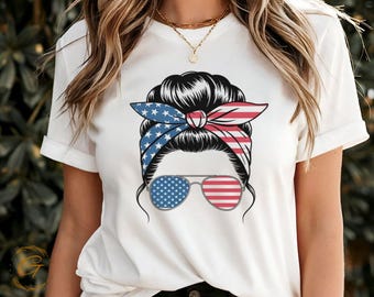 Camiseta Orgullo Americano: Camiseta con gráfico de pañuelo y gafas de sol con la bandera de EE. UU.