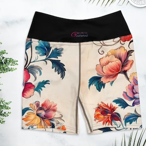 Boho Floral Yoga Shorts for Women High Waist Biker Shorts Soft Stretchy Squat Proof Summer Gym and Festival Workout Activewear Gift for Her