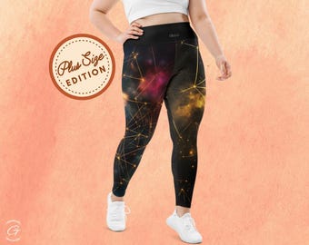 Leggings Galaxy taglie forti, pantaloni da yoga celesti a vita alta
