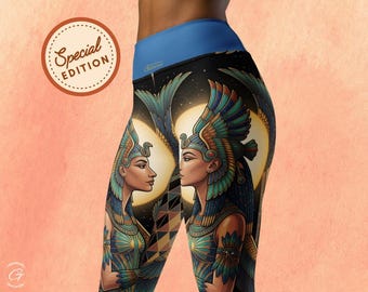 Leggings da donna Dea Egizia, pantaloni yoga Nefertiti, leggings da allenamento celestiali a vita alta, abbigliamento da palestra, abbigliamento sportivo artistico, pantaloni per outfit