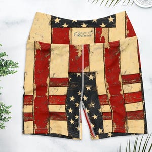 Pantaloncini da yoga con bandiera grunge del 4 luglio / Pantaloncini da allenamento con bandiera americana vintage / Abbigliamento da palestra patriottico USA / Completo per il giorno dell'indipendenza / Rosso, bianco e blu