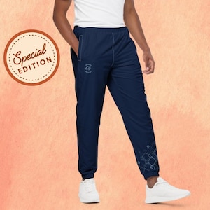 Navy Blue Men&#39;s Track Pants with Pocket and Minimal Print | Athletic Fit Joggers | Lightweight & Stylish Streetwear Bottoms | Workout Pants