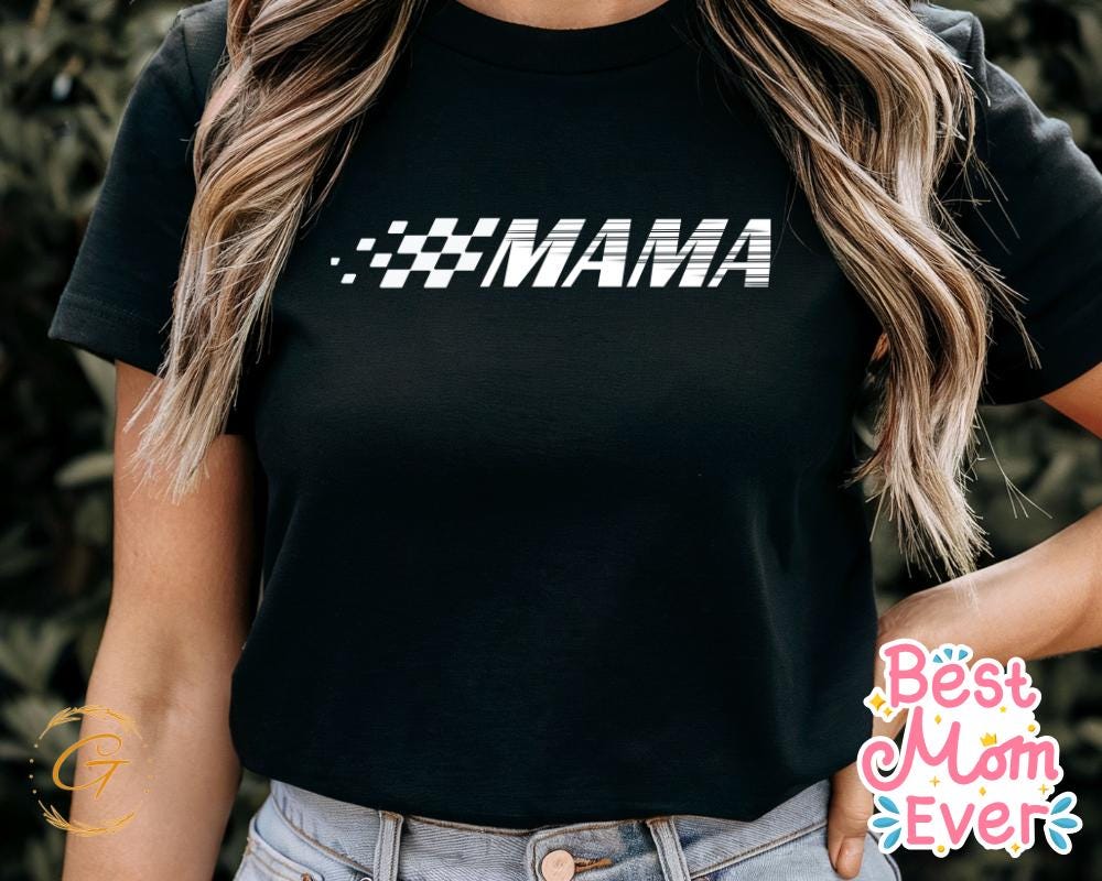 Racing Mama T-Shirt, Checkered Flag Shirt, Mother's Day Tee, Sporty Casual Top, Mom Gift Idea, Motorsports Inspired Tee, Family Racing Shirt