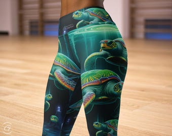 Sea Turtle Print Yoga Leggings: High Waisted Ocean Activewear
