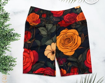Floral Yoga Shorts: High Waist Rose Print Gym Biker Shorts