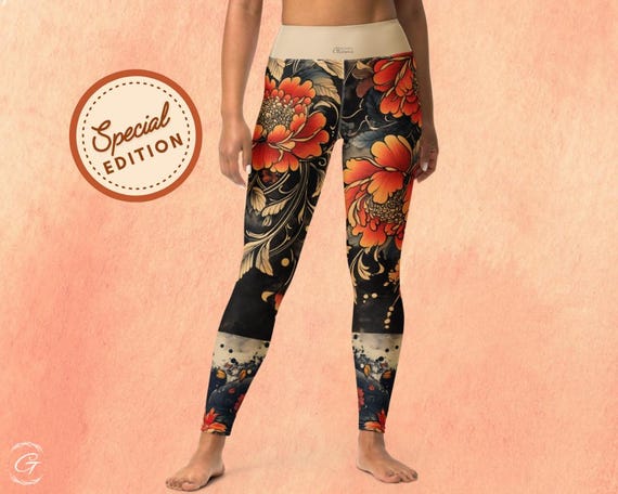 Floral Tattoo Yoga Leggings: High Waisted Artistic Activewear