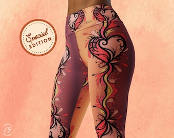 Leggings yoga floreali di San Valentino, abbigliamento sportivo boho a vita alta