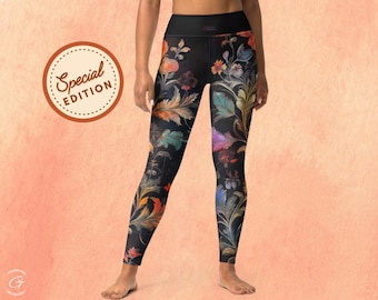 Boho Floral Yoga Leggings: High Waisted Workout Pants with Pockets