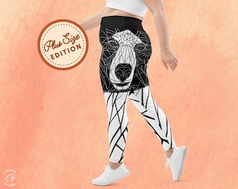 Leggings con stampa di lupo taglie forti, abbigliamento sportivo per yoga con stampa geometrica di animali