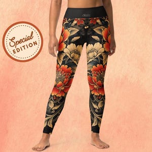 Blommiga yogaleggings: Högmidjade boho träningsbyxor