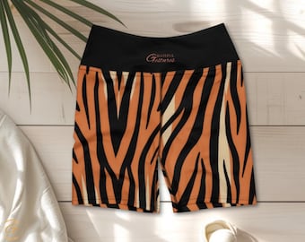 Shorts ciclistas de cintura alta con estampado de rayas de tigre • Ropa deportiva hecha a mano