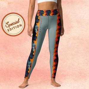 Yoga Leggings High Waisted Activewear Stylish Fiery Wave AOP Leggings And Shorts Matching Set For Yoga Gym Everyday Fashion Comfy Fit Yoga