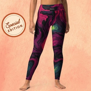 Bold Marble Swirl Yoga Leggings – Trippy Psychedelic Print High Waist Workout Pants for Women | Colorful Abstract Activewear | Swirl Yoga