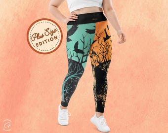 Leggings Raven Forest taglie forti, pantaloni da yoga gotici sportivi