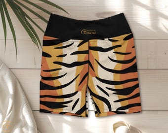 Shorts de ciclista con estampado de tigre • Ropa deportiva de cintura alta con estampado animal