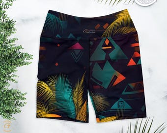 Tropical Geometric Yoga Shorts: High Waist Gym Activewear