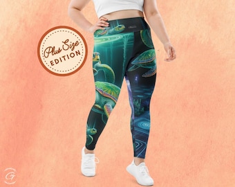 Leggings a tartaruga marina taglie forti, a vita alta, stile sportivo oceanico