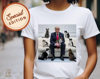 Trump Funny Cat Lover T-Shirt, Cute Cats on Sofa With Trump Shirt Unique Cat Dad T-Shirt, Unique Animal Lover Gift, US Election 2024 Apparel