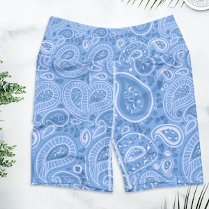 Blue Paisley Yoga Shorts | High Waist Boho Gym Shorts | Soft Stretch Workout Shorts | Unique Activewear for Women | Boho Yoga Activewear