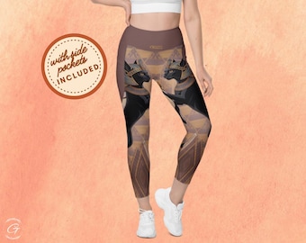 Leggings tascabili Anubis, pantaloni da yoga a vita alta ispirati alla mitologia egizia